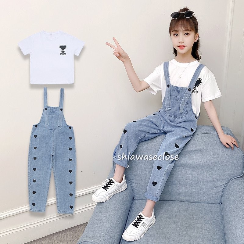 オーバーオール キッズ サロペット 子供服 ベビーデニムパンツ ロングパンツ+Tシャツ 2点セット オールインワン 女の子 ボトムス 可愛い ジュニア  ガールズ 通販 LINEポイント最大0.5%GET | LINEショッピング