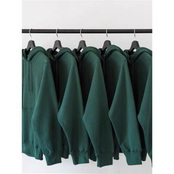 墨綠色600g重磅橫向編織純色寬松連帽衛衣 深綠色秋冬男女款上衣