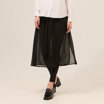 ILEY伊蕾 假兩件式排釦雪紡中長褲裙(黑；M-XL)