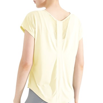 bebehome 女款 微孔透氣涼感科技運動罩衫 125g  L(衣長62cm + 胸圍96cm + 下擺102cm)  奶油黃