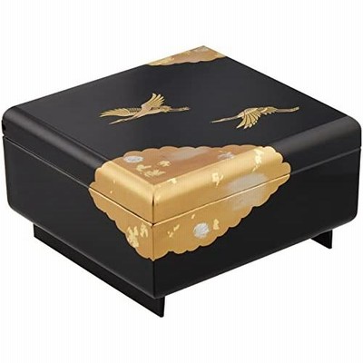 雅宝石箱（オルゴール付）純金箔工芸（黒）祥鶴