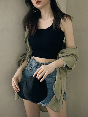 純欲黑色小吊帶背心女內搭春夏辣妹外穿性感露臍短款打底小眾上衣