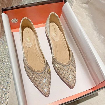 高跟單鞋女粗跟2023春新款珍珠水鉆配裙子旗袍鞋子夏款小香風瓢鞋