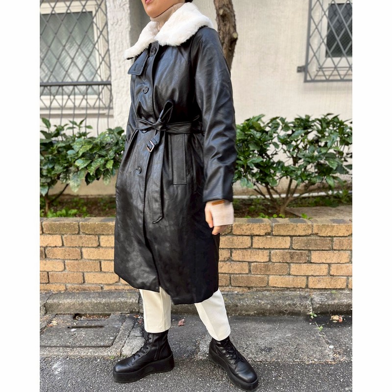 ジュエローブ Jewelobe インナーファーフェイクレザーロングコート ブラック 通販 Lineポイント最大5 0 Get Lineショッピング