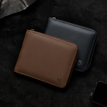 天藍小舖-極簡霧靜男用拉鍊真皮短夾-共2色-$490【A08081838】