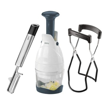 廚房料理三件組(附蓋削皮器+按壓式切碎器+夾罐器)