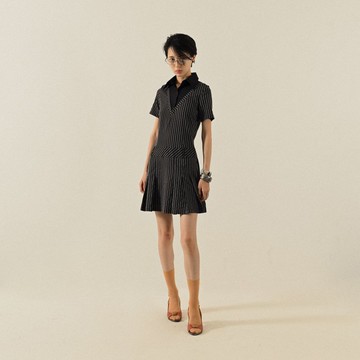 【NaSuBi Vintage】假兩件設計短袖古著洋裝