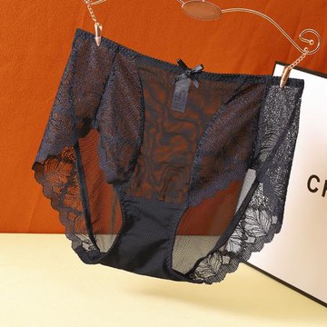 黑色蕾絲內褲女高腰夏季薄款可愛性感網紗透明大碼200斤三角短褲