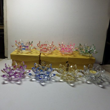 熱銷款9K水晶玻璃蓮花燭台酥油燈擺件(紅.粉紅.黃.紫.藍.綠.白色或透明七彩)