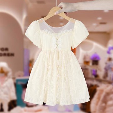 女童公主裙夏季2024新款兒童裝洋氣小女孩拼接紗裙氣質時髦裙子潮