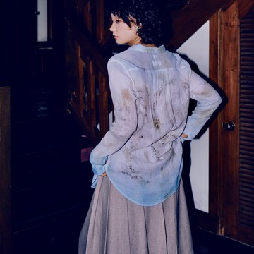 藍染防曬外套 | 古著升級再造，花卉印花，寬鬆中式罩衫