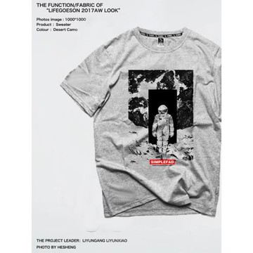 嘻哈街頭歐美宇航員nasa機車朋克搖滾圓領短袖T恤潮牌男太空探索