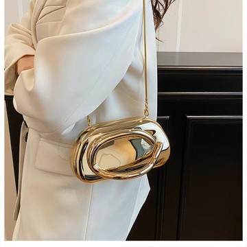 歐美跨境潮流經典圓盒手拿包晚宴包亞克力包復古金屬提把單肩斜挎