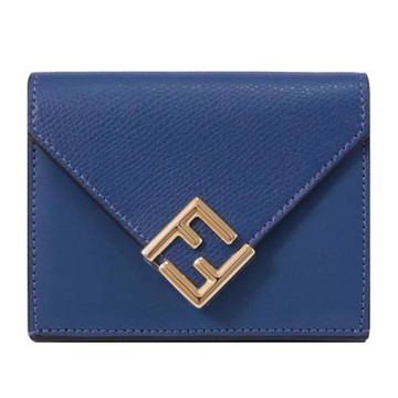 FENDI 8M0480 FF Diamonds 金屬LOGO三折零錢短夾.海軍藍