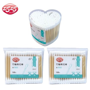 【巧巧】圓頭竹軸棉花棒(200支/盒)+圓頭竹軸棉花棒(100支/包)x2包