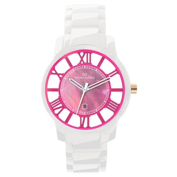 Max Max MAS5130-5時尚鏤空桃紅陶瓷腕錶/桃紅面38mm｜樂天領券現折★全館特惠中★指定刷卡回饋10%