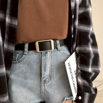 韓國CHIC復古無孔皮帶女寬簡約百搭學生時尚個性牛仔褲腰帶INS風