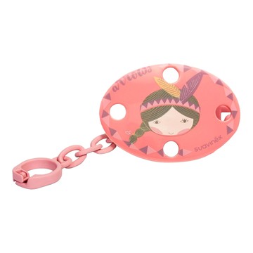 Suavinex 蘇維妮 橢圓形奶嘴鏈 帶夾子  0個月以上  印第安女孩款 粉紅色  1個