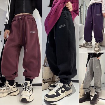 陽光愛橦童裝兒童百搭一體絨運動褲束腳褲23冬新品男女童長褲3057