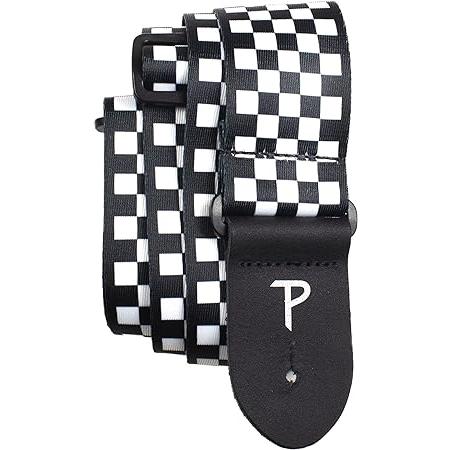 Black  White Checker Perri’s Leathers Ltd. ギターストラップ 調節可能