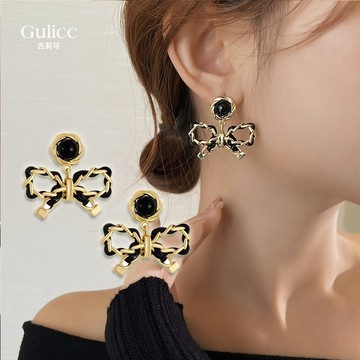 【Gulicc】 耳環 法式 黑色 蝴蝶結