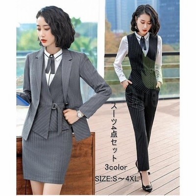 リクルートスーツ ストライプ パンツスーツ レディース4点 スカートスーツ 大きいサイズ 通勤 Ol 通販 Lineポイント最大get Lineショッピング