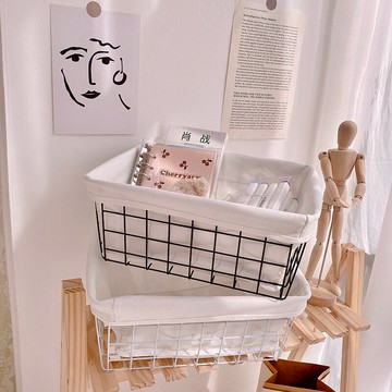 鐵藝布框桌面收納籃宿舍雜物籃 ins簡約化妝品布藝收納筐子家用