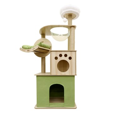 貓本屋 加大雙貓屋太空艙貓跳台(140cm)附貴妃躺枕  綠色 + 木色  1個
