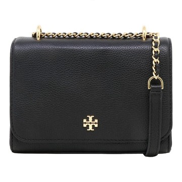 TORY BURCH - 素面皮革翻蓋斜背包 (黑)