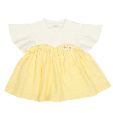 akachan honpo - 短袖假兩件T恤-緹花-黃色