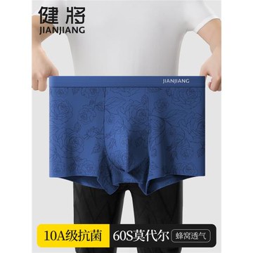 健將男士內褲莫代爾男平角短褲冰絲男式純棉抗菌襠中老年人四角褲