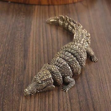 黃銅做舊鱷魚個性桌面擺件 辦公室茶桌茶寵鱷魚銅器 復古擺件