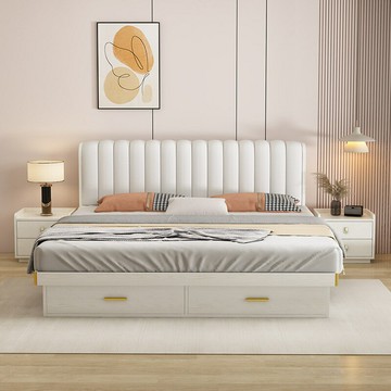 【免運費/免開票】 實木床架 床現代簡約1.8米主臥出租房小戶型免漆板式1.5m經濟型高箱儲物床