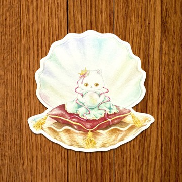 原創 珍珠公主 貓貓 水彩手繪 膠面貼紙