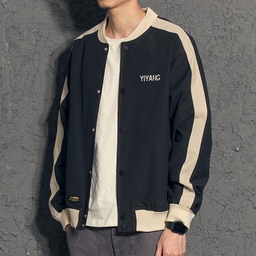 ins春秋季行克男生拼色外套春秋日系棒球服男上衣潮流