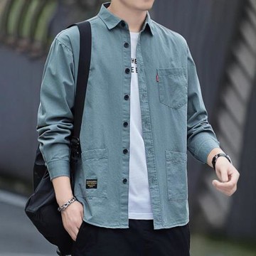 男士2024新款寬松大碼長袖襯衫春秋季耐磨臟潮流工裝休閑質感外套