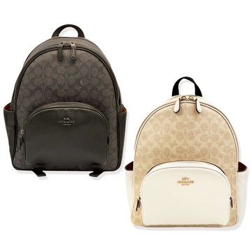 【COACH】經典LOGO雙層拉鍊中款後背包(多色供選)