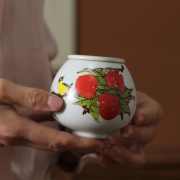 景德鎮手繪桃子中式復古陶瓷枇杷小茶葉罐醒茶罐茶倉功夫茶具配件