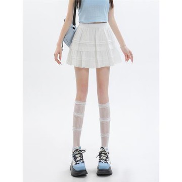 芭蕾風白色蛋糕半身裙女夏季2025新款高腰顯瘦小個子蓬蓬a字短裙