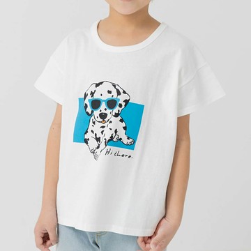 日本 Chil2 - 100%棉 印花柔軟短袖上衣-大麥町-白