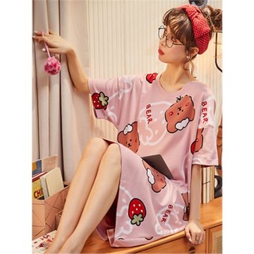 睡裙女夏季韓版春秋學生家居服可愛甜美薄款短袖卡通寬松睡衣夏天