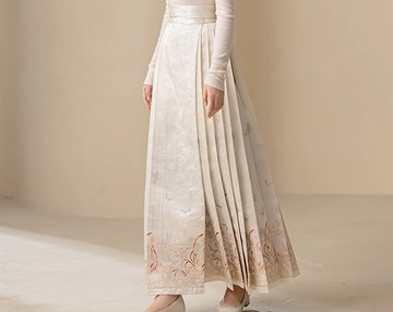 新中式  馬面裙秋冬一片式綁帶漢服織金提花半裙