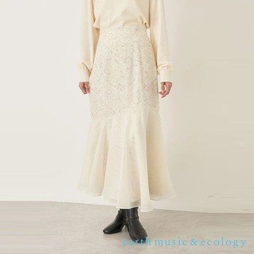 earth music  花朵圖案層次拼接魚尾剪裁長裙