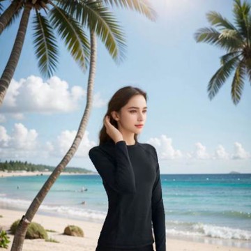 Amber外單UPF50+泳衣女士分體保守純色百搭沖浪服防曬速干無胸墊