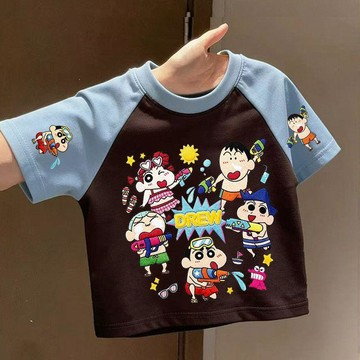 【臺灣-出貨】純棉兒童短袖蠟筆小新卡通風T恤衣服夏季中小童新款外穿上衣打底tHFV25