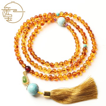 親寶水晶植物共生 波羅的海天然花珀手鏈 女男款飾品手串