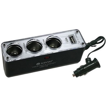 KINYO 3孔車用點煙器+1孔USB充電槽(CRU-16)