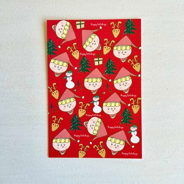 聖誕老人與馴鹿滿版圖案明信片