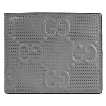 GUCCI 古馳  Embossed GG Logo 新版壓花LOGO對開8卡短夾(灰)