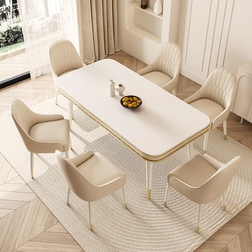 公司貨免運 附發票 餐桌 新款巖板餐桌椅組合家用小戶型輕奢現代簡約法式奶油風大理石飯桌 快速出貨